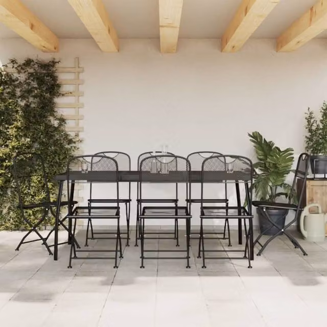 Berkfield Home 9 Piece Anthracite Metal Mesh Garden Dining Set in Black