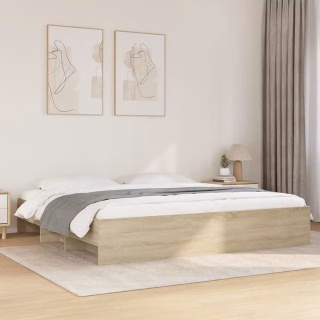 Berkfield Home Sonoma Oak Bed Frame in Brown, W/D/H: 200 x 200 cm – 1