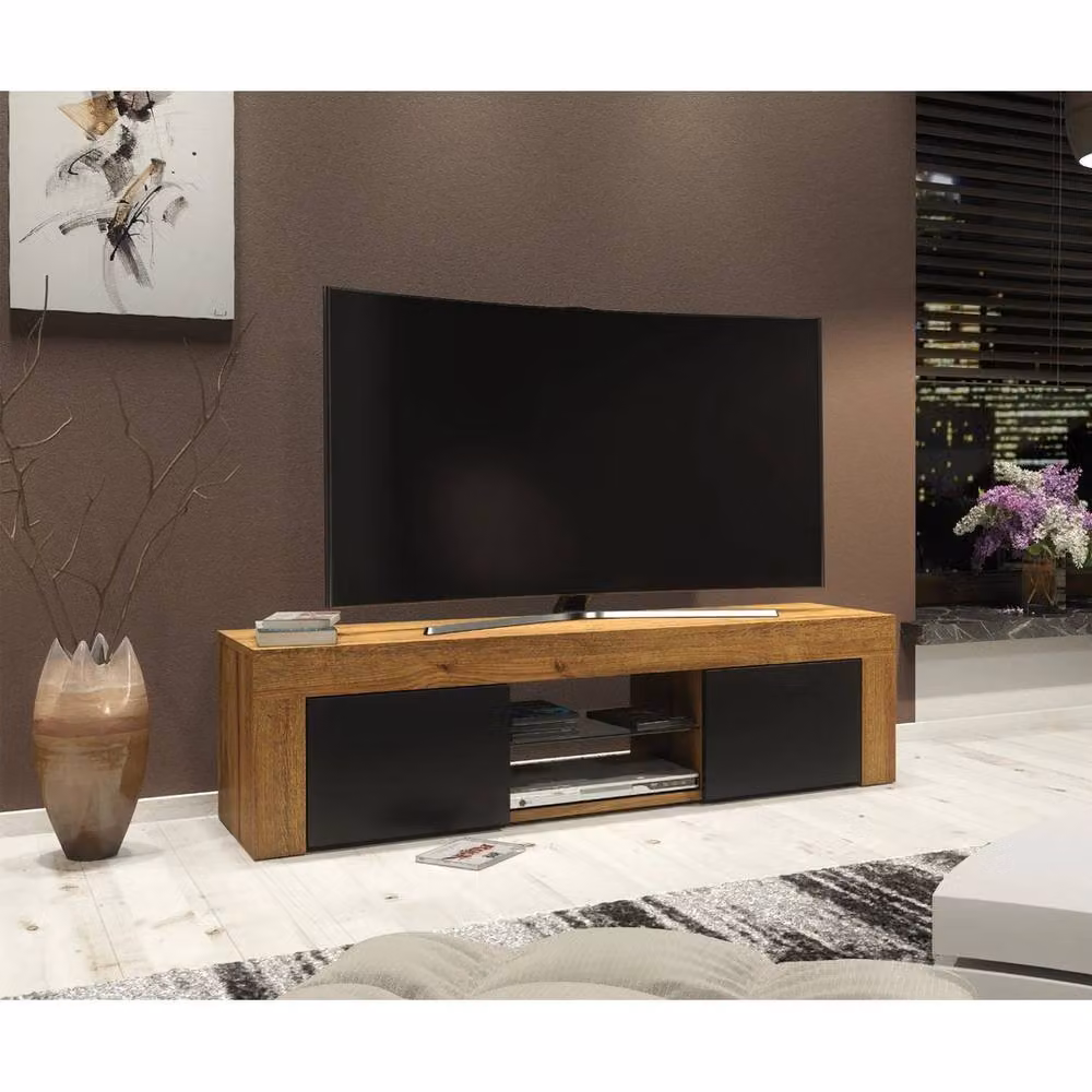 Mex Furniture PAWNORA Modern TV Stand Cabinet Sideboard in Brown Oak Matt Wood Finish – 2