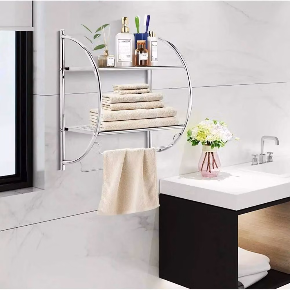 KORVIXA 2 Tier Modern Chrome Wall Mounted Bathroom Shelf in Silver, W: 60 cm, H: 65 cm – 3