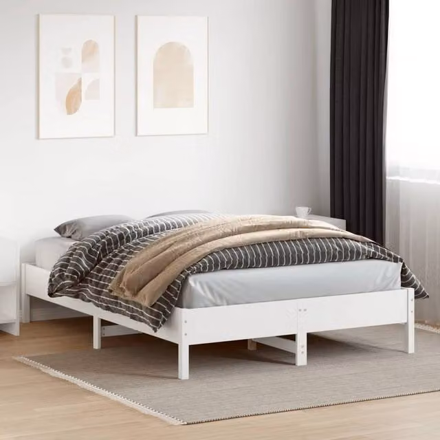 Berkfield Home Beautiful Solid Wood Pine Bed Frame in White, W/D/H: 140 x 200 x 36.5 cm – 1