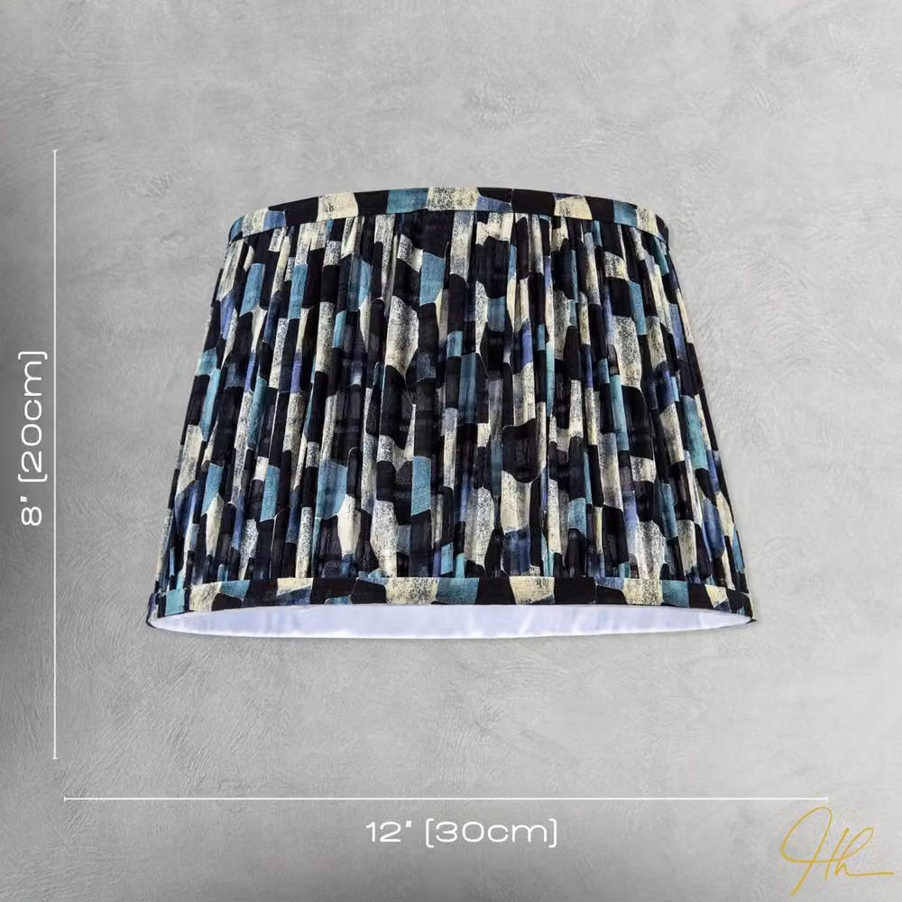 Happy Homewares Abstract Geometric Pleated Fabric Lamp Shade in Blue, Black, Beige and White, Diameter: 30 cm – 4