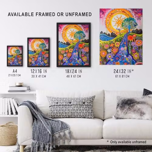 Artery8 Hippy Floral Artwork Poster Print, Multicolour Botanical Nature Wall Art, W/H: 46 x 61 cm – 3