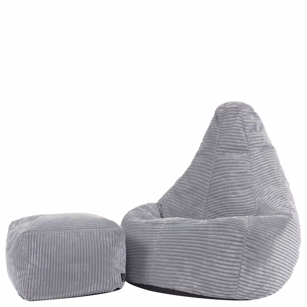 icon Kids Cord Bean Bag and Footstool Set in Grey – 2