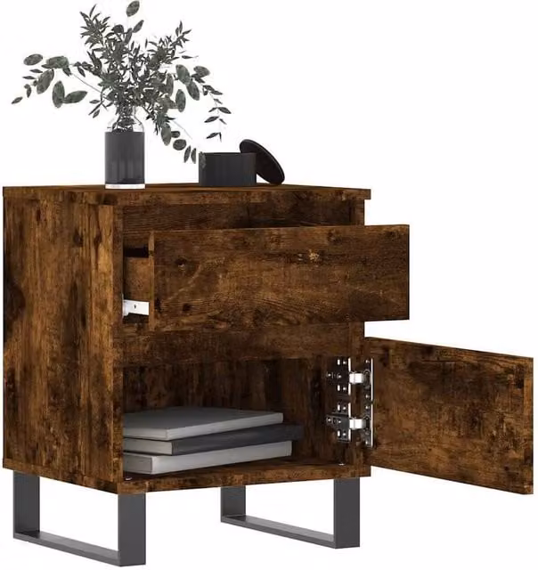 Berkfield Home Modern Bedside Cabinet in Smoked Oak Brown, W/D/H: 40 x 35 x 50 cm
