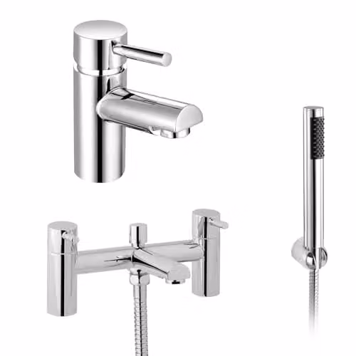 Nes Home Chrome Round Bridge Deck Mounted Bath Shower Mixer with Handset and Basin Single Lever Mixer Tap Set in Silver – 1