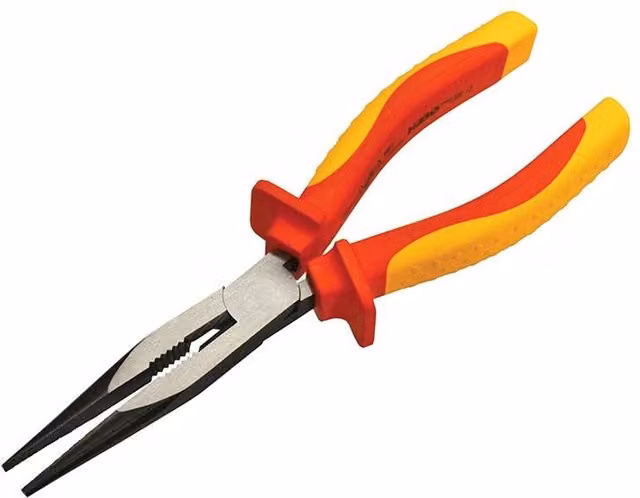Faithfull VDE Long Nose Pliers in Multicolour Chrome Vanadium and Stainless Steel