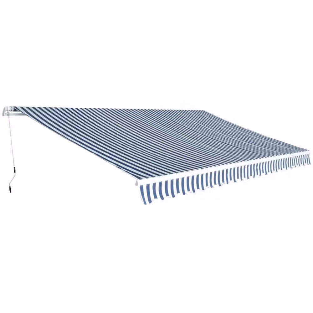 Berkfield Home Manual Operated Folding Awning, Blue and White Striped, 500 cm – 2