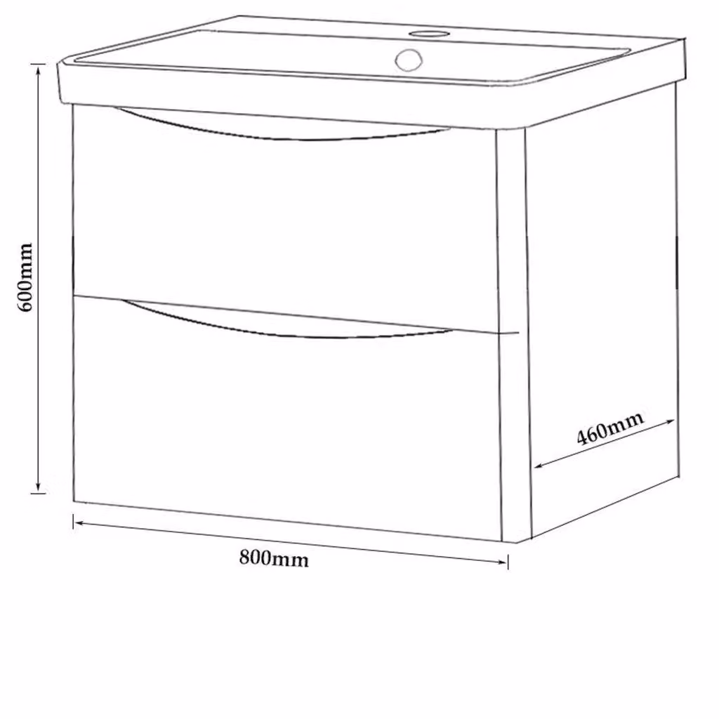 Clifton Matt Graphite Bathroom Wall Hung 2 Drawer Unit with Basin, Dark Grey, W: 80 cm, D: 46 cm, H: 60 cm – 3