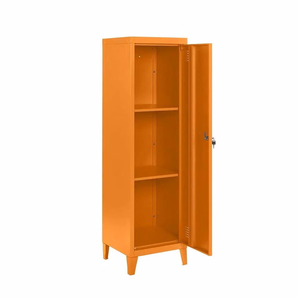 FORGEVIO Orange Metal Locker Storage Cabinet with Hinged Doors and Internal Shelves, Height: 137 cm – 2