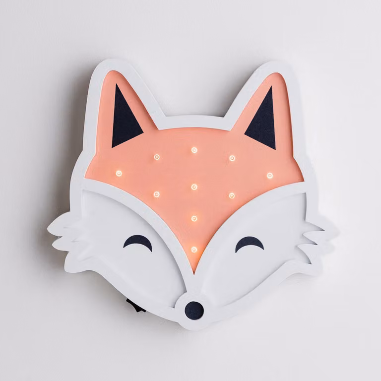 Lights4fun Fox Battery Operated LED Wall Light with Timer in Warm White for Children's Bedrooms