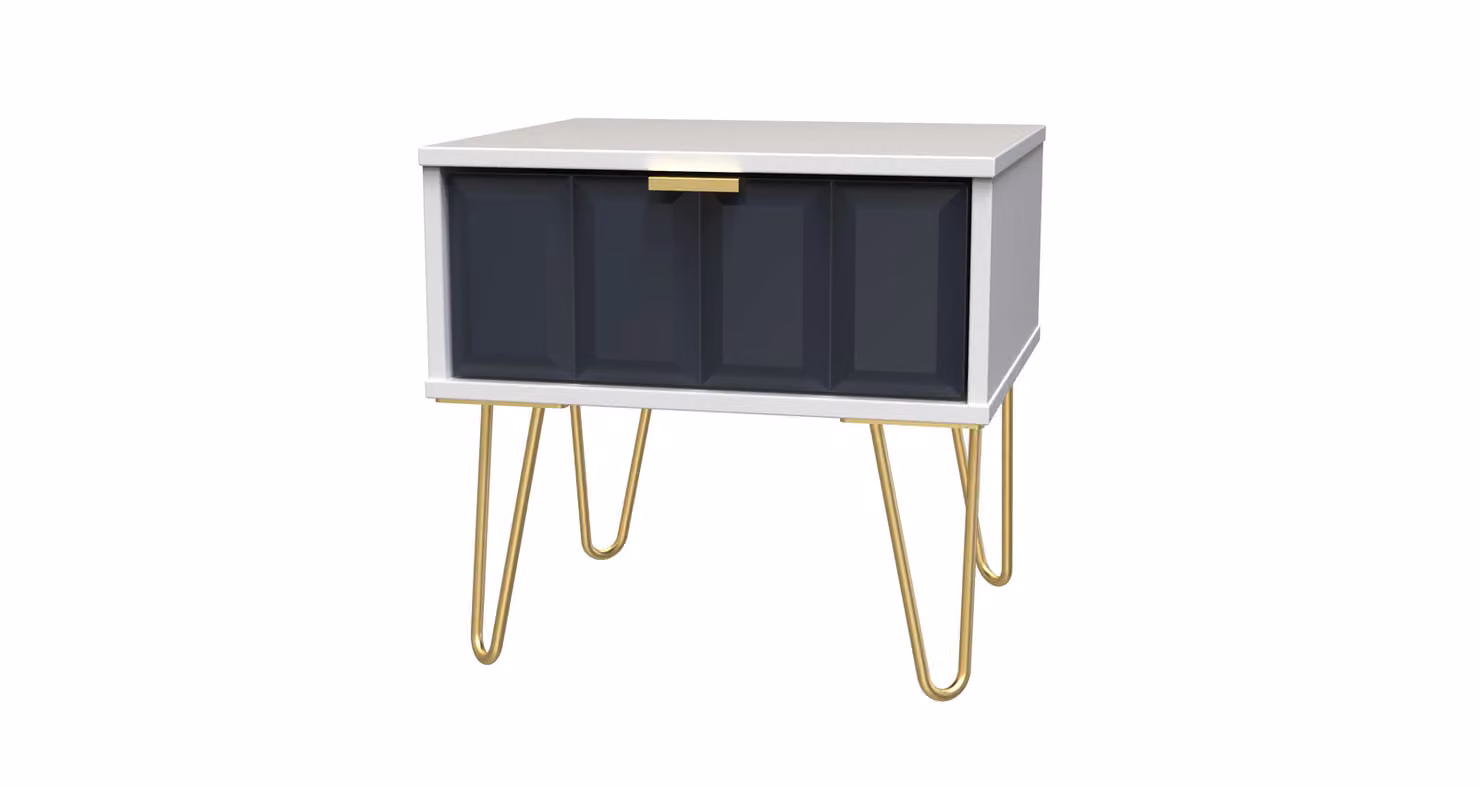 Ready Assembled 2 U Metro 1 Drawer Bedside Table in Dark Blue and Gold – 2