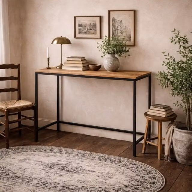 Wyld Haus Lucan Writing Desk in Natural Oak Effect with Black Metal Legs, W: 105 cm, D: 47 cm, H: 75 cm – 1