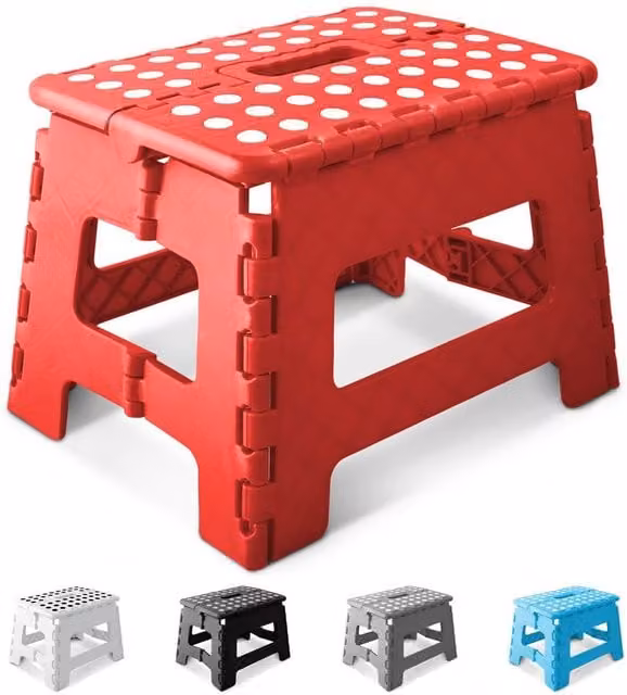 Keplin Heavy Duty Folding Step Stool, Non-Slip Portable Plastic Footstool in Red – 1