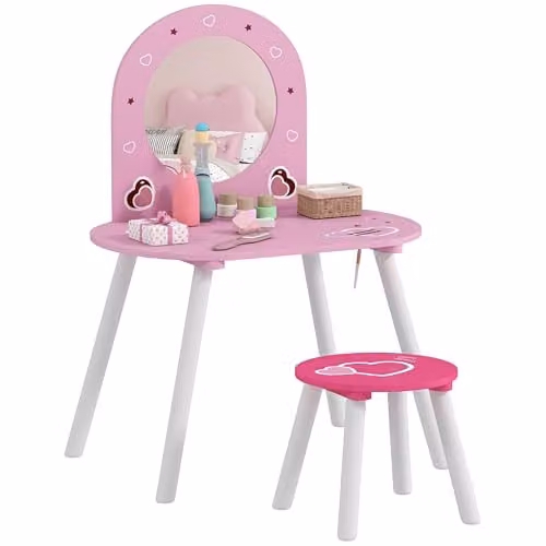 AIYAPLAY Kids Dressing Table with Mirror and Stool, Pink, W/D/H: 83.0 x 43.5 x 43.5 cm – 1
