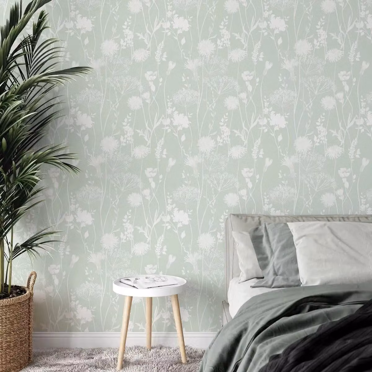 Muriva Meadowsweet Floral Botanical Wallpaper in Green – 2