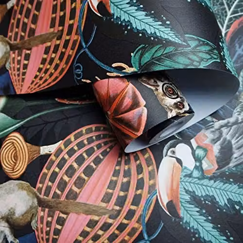 Holden Decor Wonderland Exotic Tropical Animal and Botanical Wallpaper in Black and Multicolour – 3