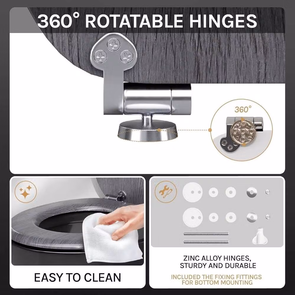 NESTLUNE Soft Close Oval Wooden Toilet Seat in Grey, W: 52.0 cm x D: 43.5 cm – 3