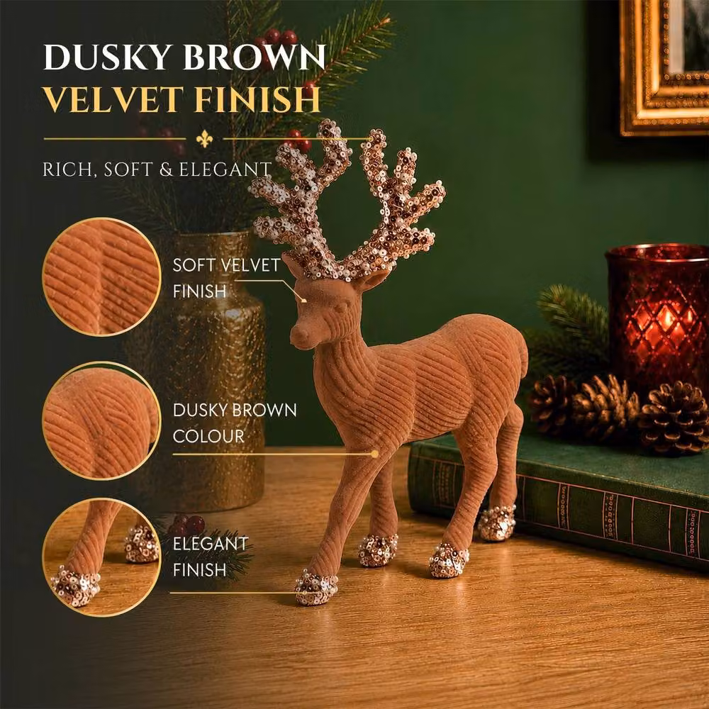 Shatchi Brown Velvet Christmas Reindeer Figurine, Height: 20 cm – 3