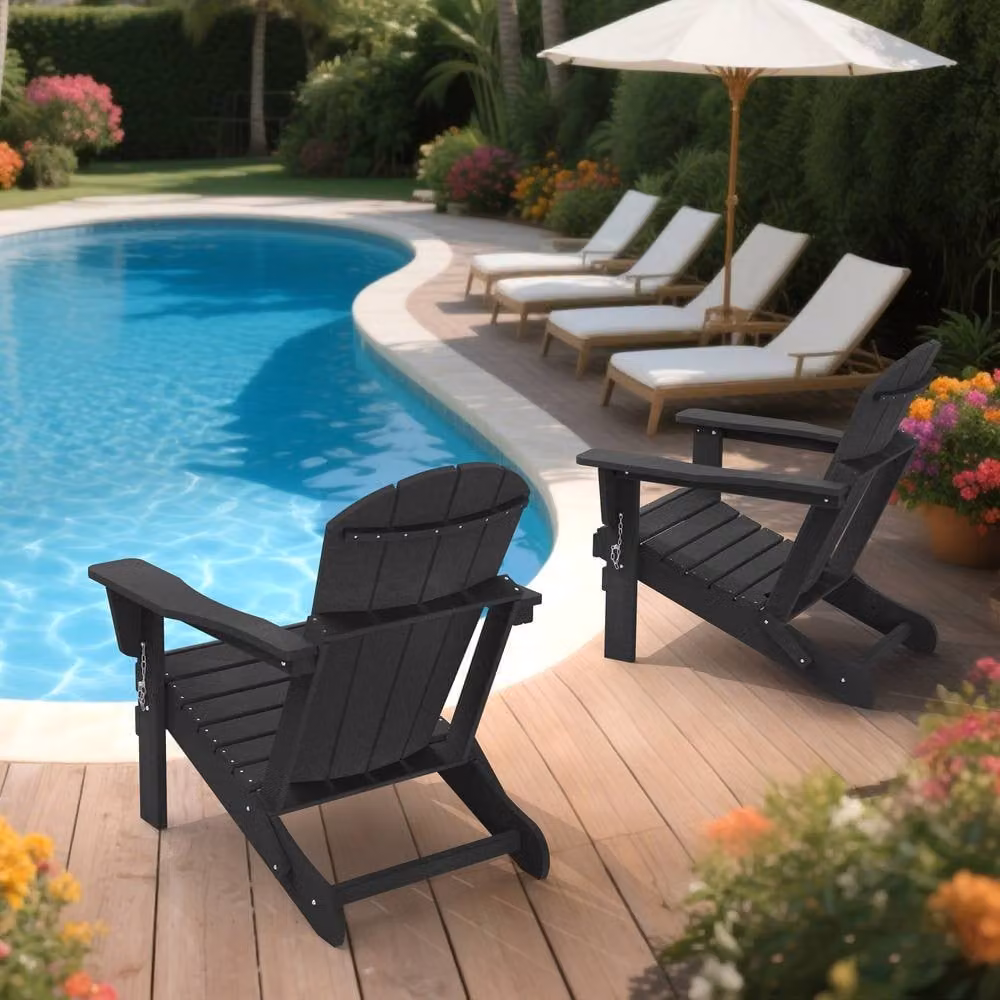 Mona Vale Furniture Black Foldable All-Weather Outdoor Adirondack Lounge Chair – 4