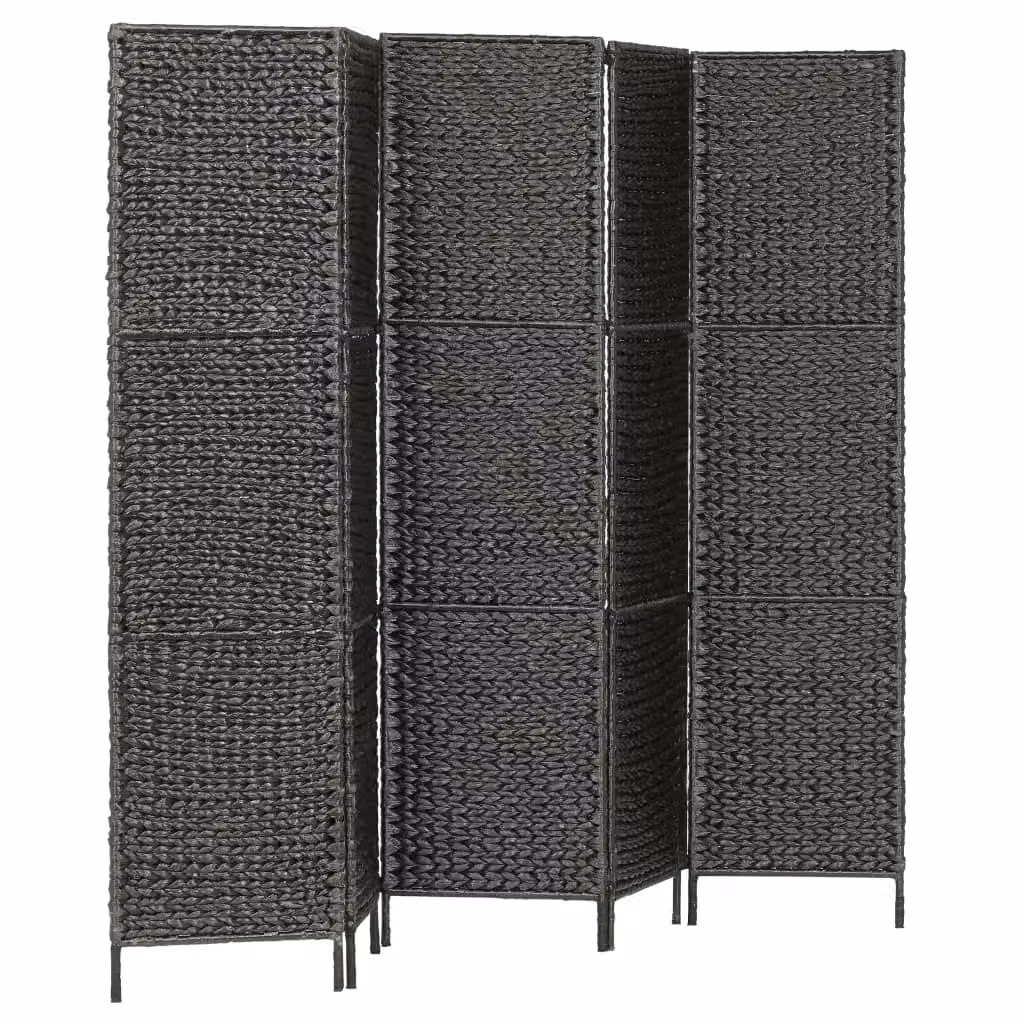 Berkfield Home 5-Panel Room Divider in Black Water Hyacinth and Metal, H 193 cm x W 160 cm – 2