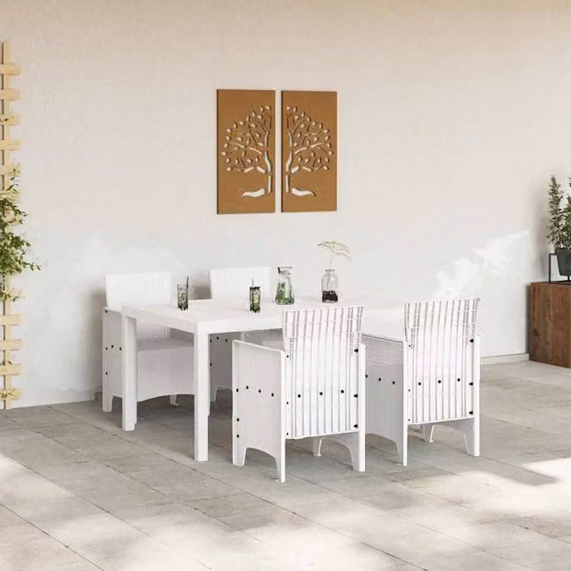 Berkfield Home 5 Piece White Poly Rattan Garden Dining Set – 1