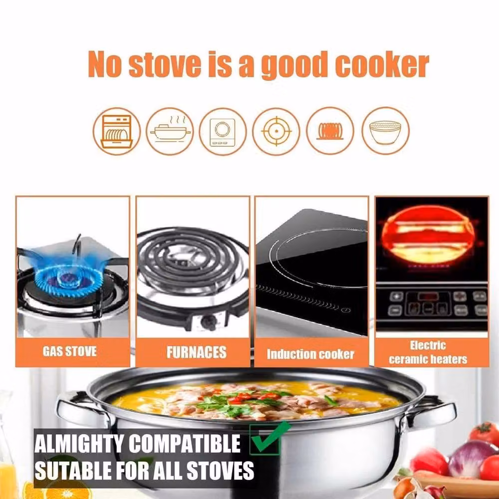 VOGREX 3-Tier Stainless Steel Steamer Cooker Pot Set with Glass Lid in Silver – 2