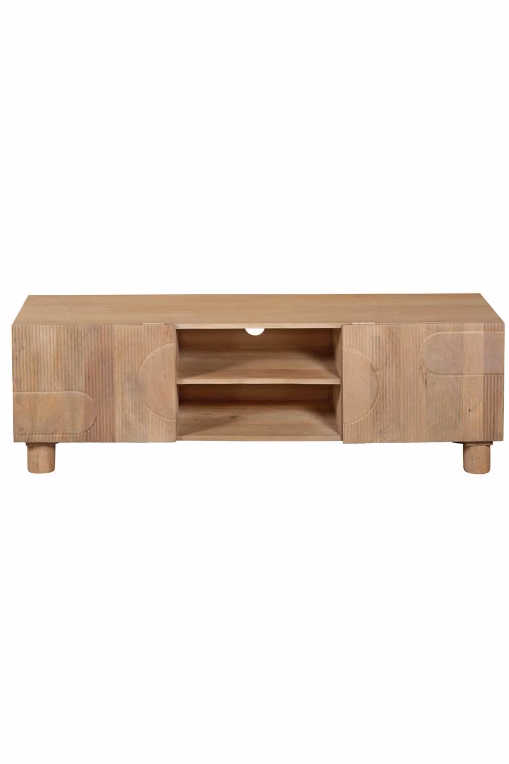 IH Design Yealmpton Fluted Mango Wood TV Cabinet with Shelf in Brown – 2