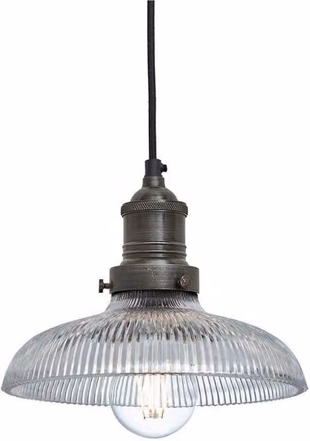 Industville Brooklyn Glass Dome Pendant Light in Dark Grey and Transparent