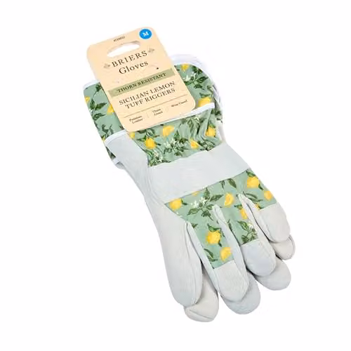 Briers Sicilian Lemon Print Premium Lightweight Leather Rigger Gardening Gloves in White and Multicolour – 2