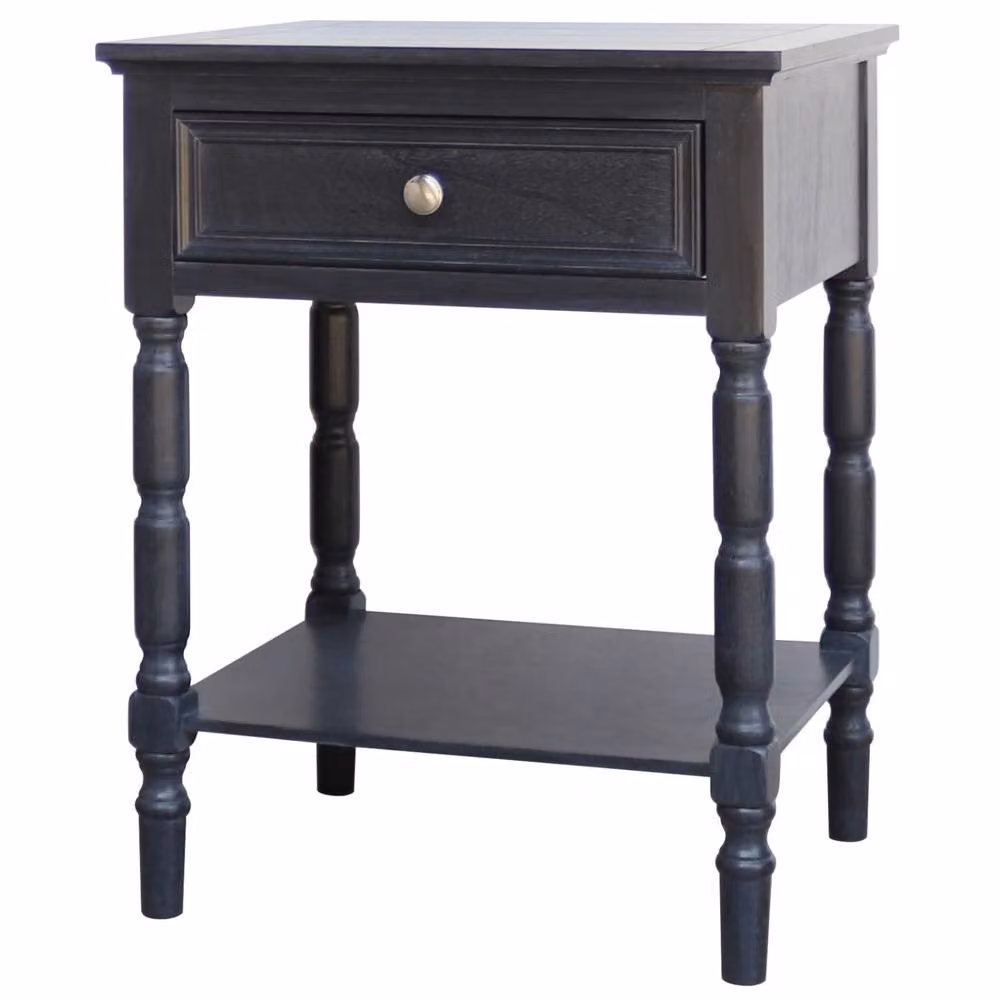 Wyld Haus San Antonio Vintage Black Wooden Bedside Table with Drawer and Shelf, W/D/H: 40 x 48 x 61 cm – 2