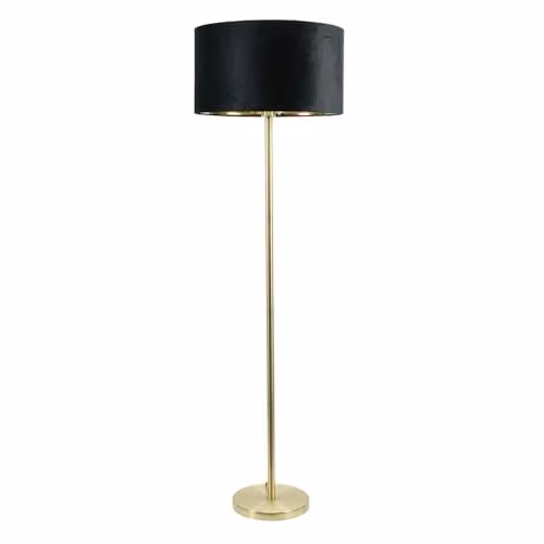 ValueLights Charlie Modern Gold Plated Stem Floor Lamp with Black Velvet Shade and Warm White Bulb