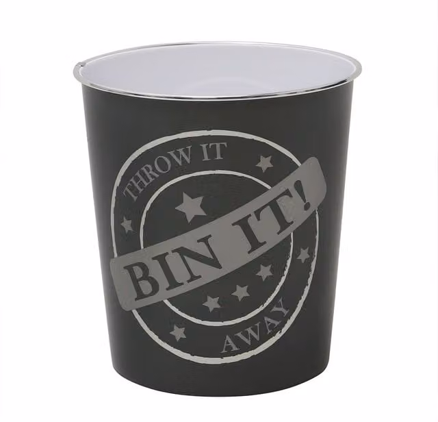 JVL Bin It Plastic Waste Paper Bin, Set of 2, Black and Silver