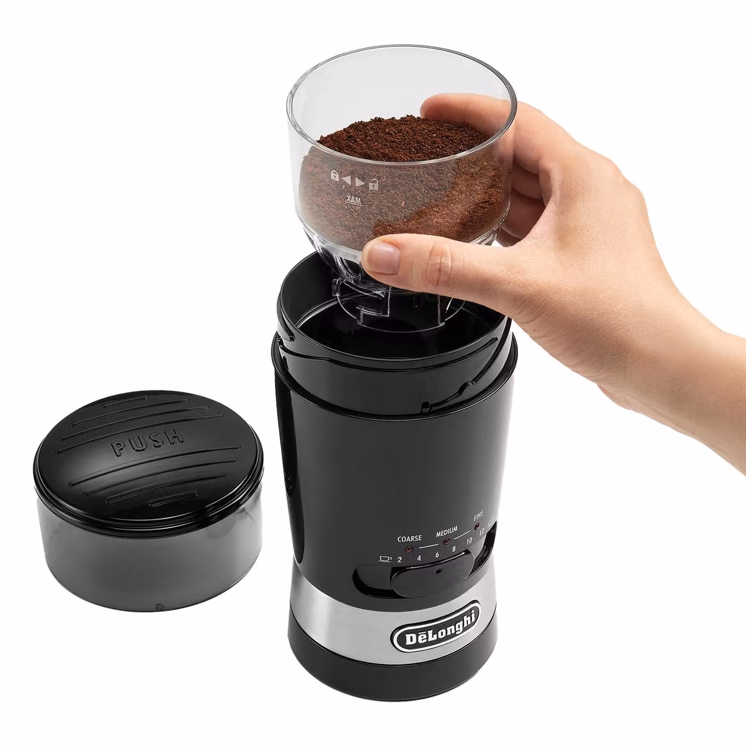 De'Longhi Coffee Grinder in Black with Transparent Glass and Plastic Components – 2