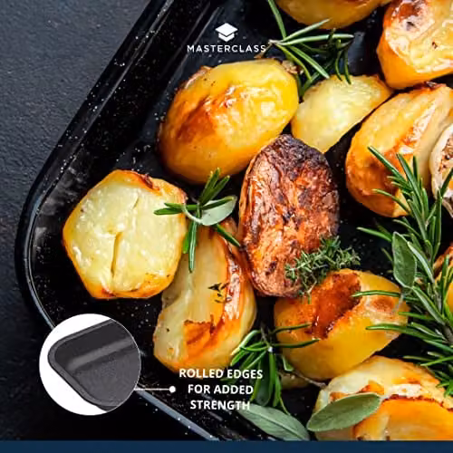 MasterClass Vitreous Enamel Rectangular Roasting Pan, Black, W: 27 cm, D: 21 cm, H: 4 cm – 5