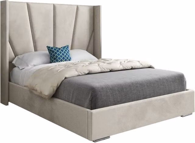 KDMD Cocoon Wide Curved Winged Upholstered Soft Velvet Designer Bed Frame in Cream, Super King Size – 1