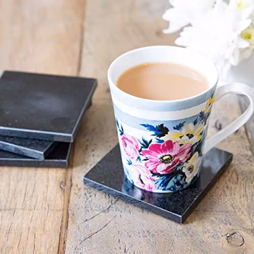 Creative Tops Set of 4 Round Black Granite Coasters with Non-Slip Cork Backing, Diameter: 10 cm – 4
