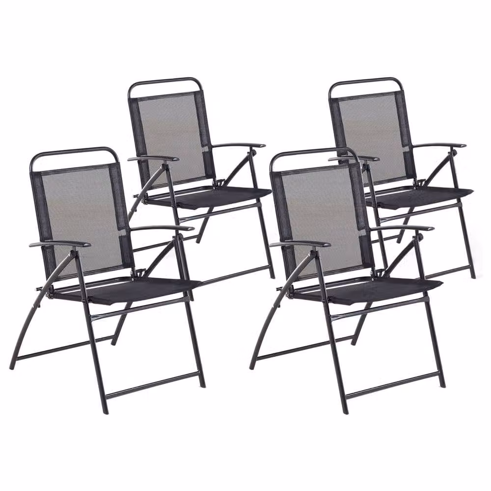 Wyld and Coco Set of 4 Black Foldable Metal Garden Chairs