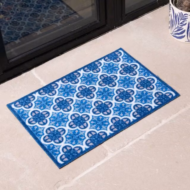 Artsy Mats Blue Mosaic Tile Washable Non-Slip Indoor Doormat, W: 50 cm, D: 80 cm – 1