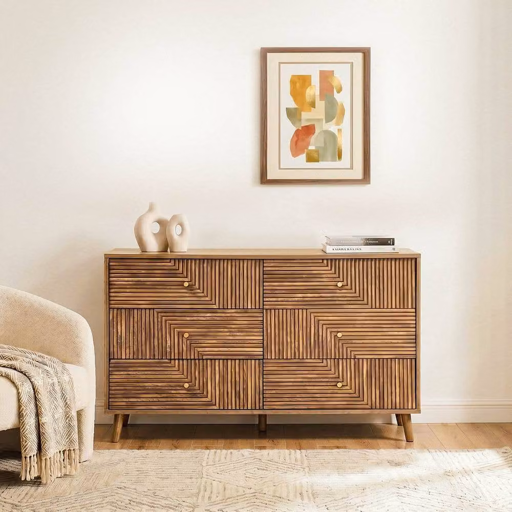 CALICOSY EDEN 6-Drawer Chest with Slatted Fronts in Light Brown – 2