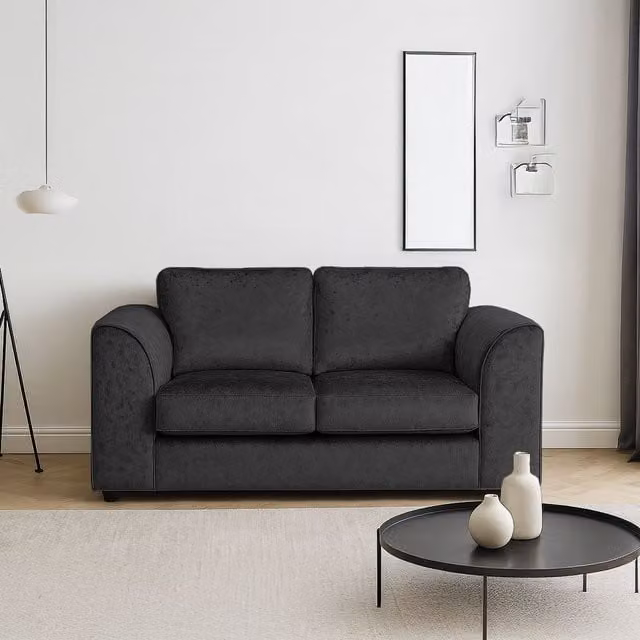 Furnishings For Less UK Crystal Crushed Velvet 2 Seater Sofa with Full Back and Curved Arms in Black – 1
