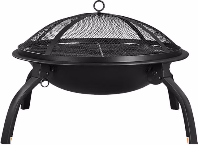 Groundlevel Round Foldable Steel Fire Pit with Cooking Grill in Black