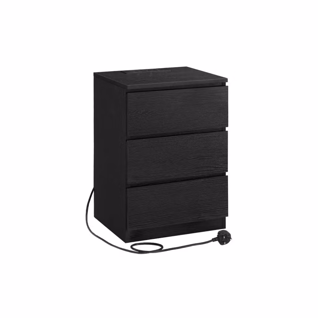 VASAGLE Modern Black Bedside Table with USB Outlets and Drawers – 7