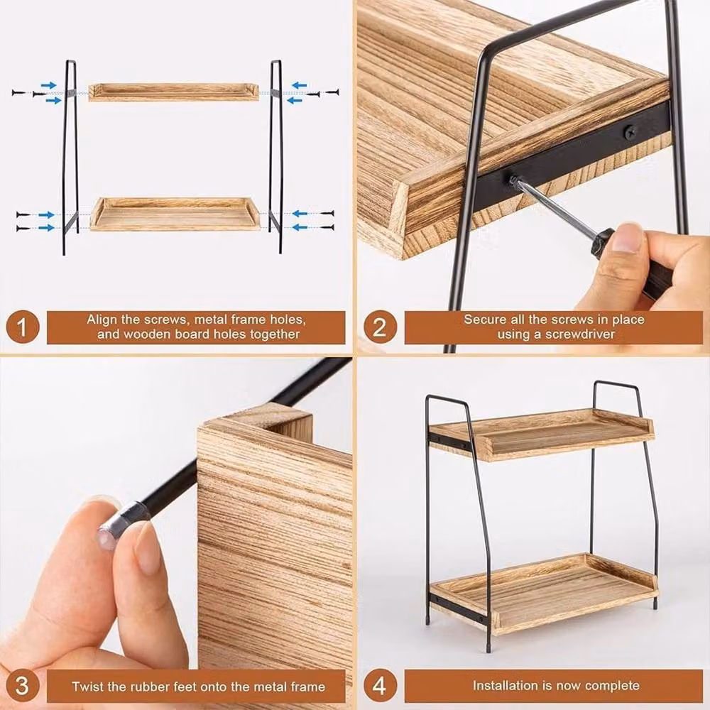 KORVIXA Double-Layer Desktop Storage Shelf in Brown, W/D/H: 50 x 38 x 50 cm – 2