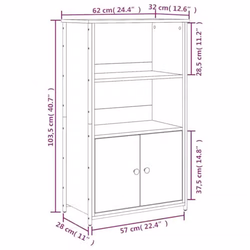 vidaXL Modern Highboard in Brown Oak with Hinged Doors and Internal Shelves, W/D/H: 62 x 32 x 103.5 cm – 3