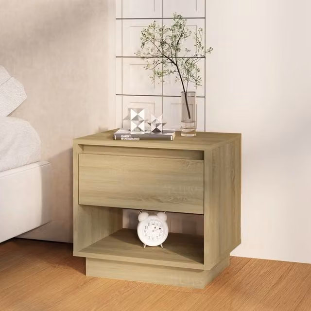 Berkfield Home Sonoma Oak Bedside Cabinet in Beige, W/D/H: 45 x 34 x 44 cm – 1