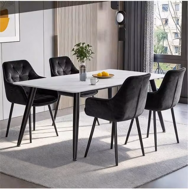 Groundlevel Set of 2 Black Velvet Upholstered Dining Chairs with Armrests