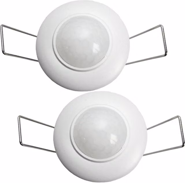 Loops 2x White Mini Recess PIR Occupancy Sensor with Adjustable Timer and Lux Settings, IP20 Rated, Diameter: 41 mm