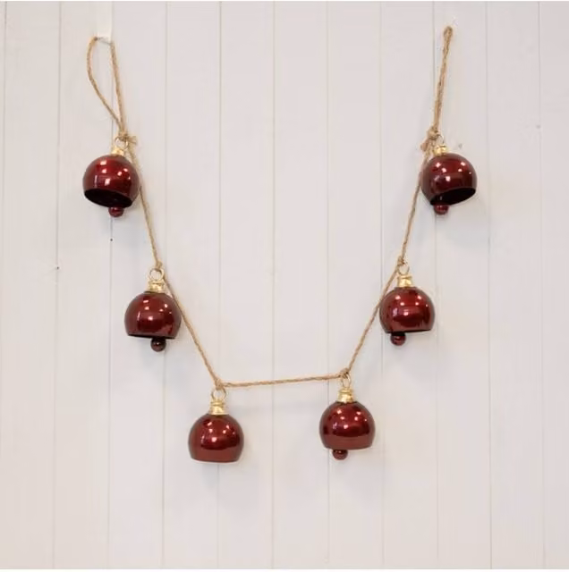 KDMD Glossy Deep Red Metal 6 Bell Christmas Hanging Garland