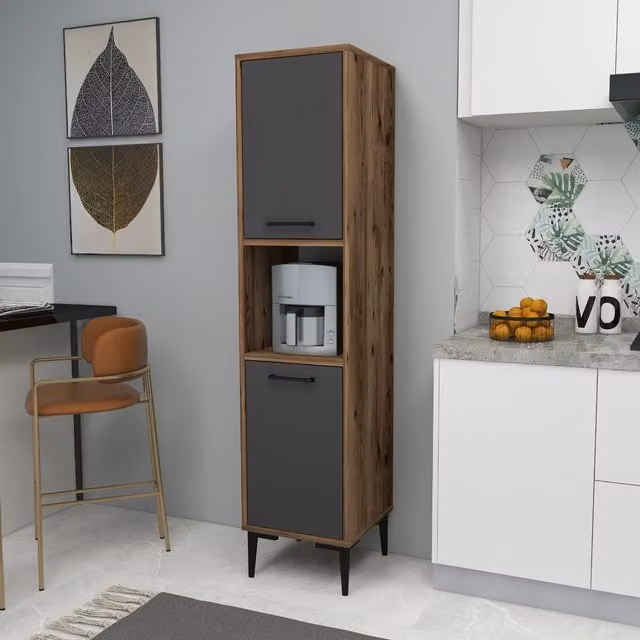 Destina Home LTD Daminol Modern Kitchen Cabinet with Internal Shelves and Hinged Doors in Anthracite and Brown